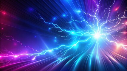 Fototapeta premium Abstract electric lightning storm with glowing energy lines and streaks in a dark blue and purple background