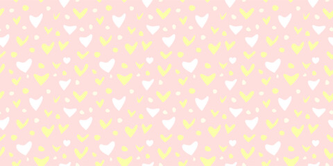 White Heart Seamless Pattern on pink Background. Love romantic theme. Pattern hearts with Love for Valentine's Day. Valentines day background. Vector abstract texture with small hearts