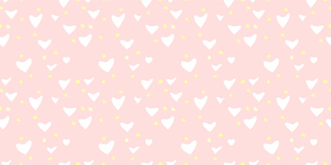 White Heart Seamless Pattern on pink Background. Love romantic theme. Pattern hearts with Love for Valentine's Day. Valentines day background. Vector abstract texture with small hearts