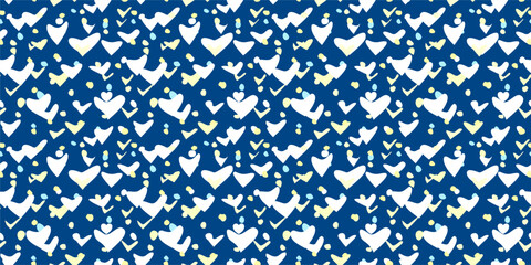 White Heart Seamless Pattern on blue Background. Love romantic theme. Pattern hearts with Love for Valentine's Day. Valentines day background. Vector abstract texture with small hearts