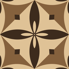 Cream brown geometric kawung pattern. Traditional Indonesian batik pattern