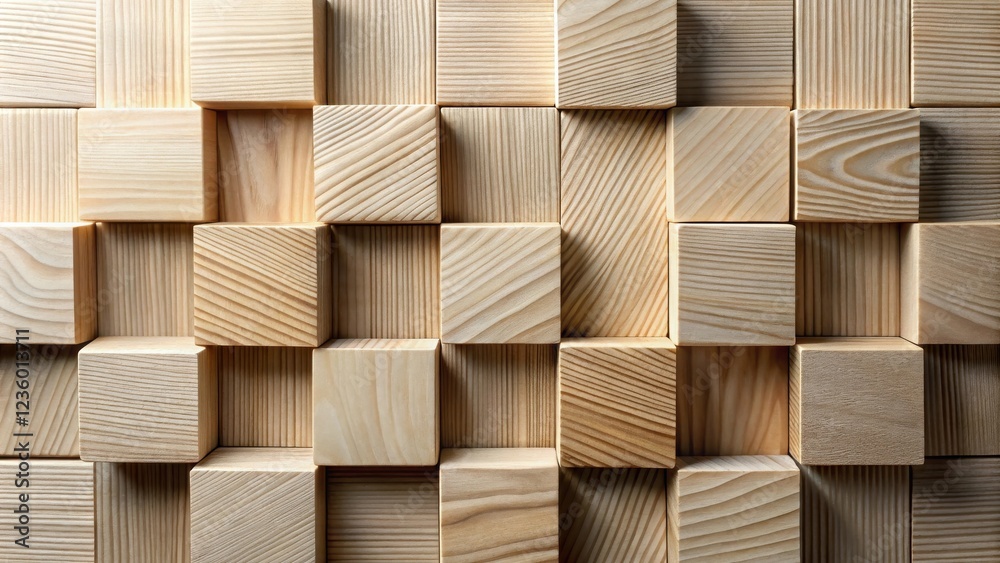Aufkleber abstract pattern of wooden blocks arranged in a grid, featuring natural wood grain and subtle variat