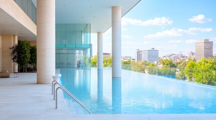 Rooftop infinity pool overlooking city skyline