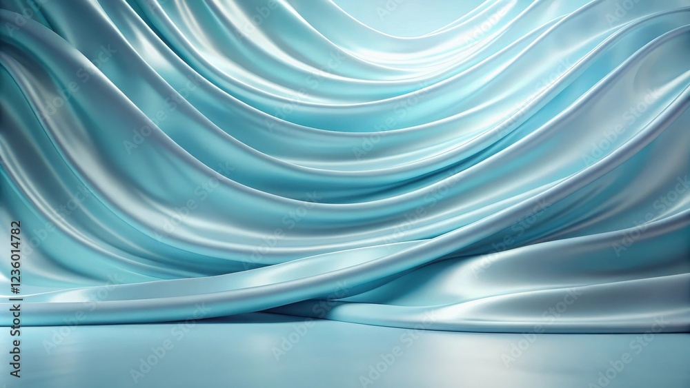 Poster abstract background of light blue satin draped fabric with smooth, elegant curves and subtle reflect
