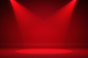 Minimalist dramatic setting with red background and spotlights creating depth