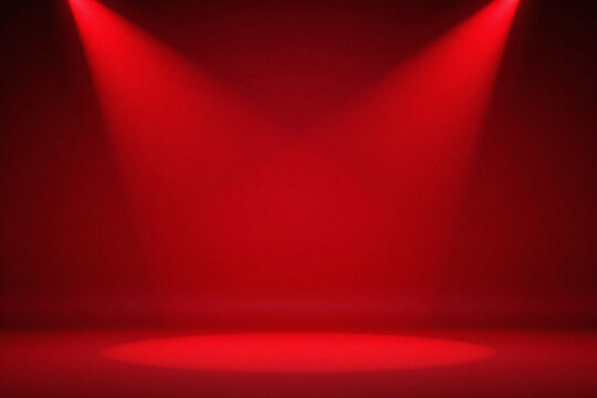 Minimalist dramatic setting with red background and spotlights creating depth