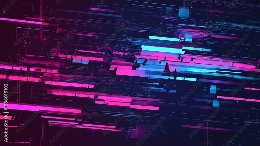 Poster abstract digital glitch art, vibrant neon colors, dynamic lines. possible use in technology backgrou