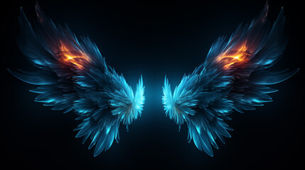 Blue neon glowing abstract blue wings