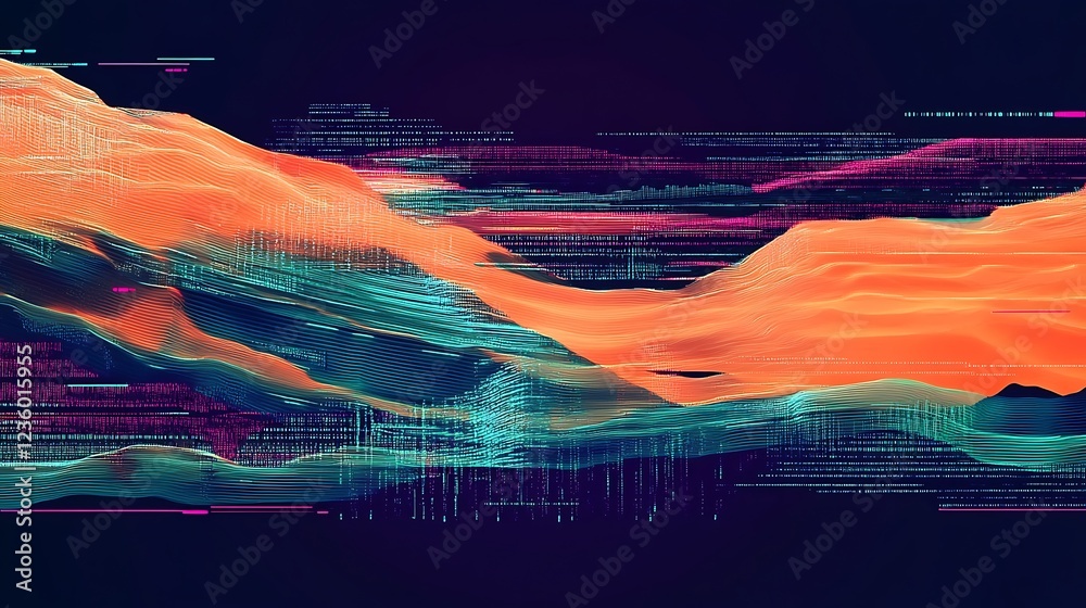 Aufkleber abstract digital landscape with data streams