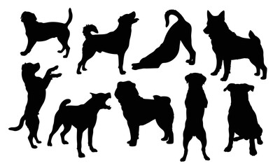 Different types of dog pose silhouette illustration