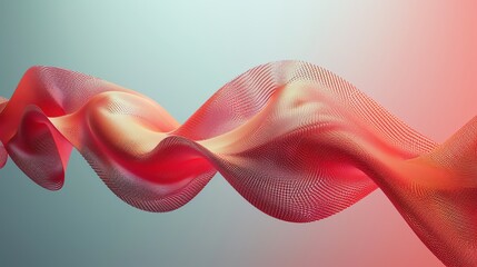 A 3D rendering of a flowing, abstract, red and yellow shape against a blue background.