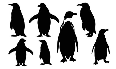 Naklejka premium Penguin black and white silhouette bundle