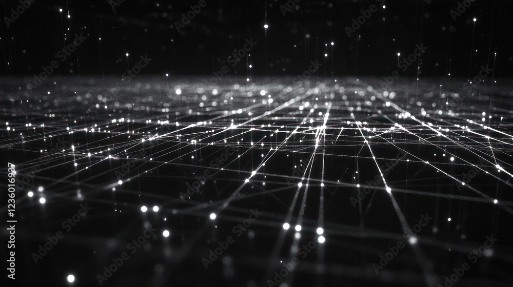 Wall mural abstract digital network connection, glowing lines and nodes.