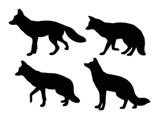 Set of four fox black and white silhouette