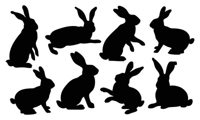 Set of rabbit silhouette illustration isolated on white background.