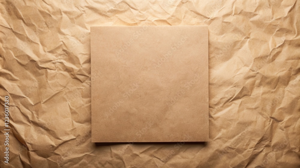 Poster a smooth, rectangular piece of brown paper rests on a bed of wrinkled, brown paper, creating a simpl