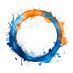 Orange and blue watercolor stain isolated on white and transparent background. Generative AI.
