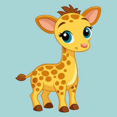 Vector of cute baby giraffe cartoon standing on sky blue background.