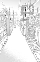 漫画風ペン画イラスト　店舗_ペットショップ