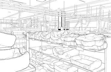 漫画風ペン画イラスト　店舗_ペットショップ