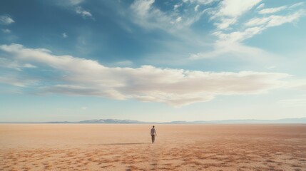 Man walking on sand dune in the desert.