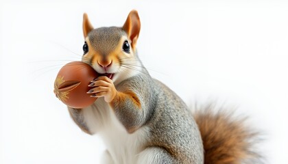 Fototapeta premium Adorable Squirrel Enjoying a Nut Against White Background