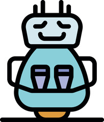 Friendly delivery robot is balancing on one wheel, holding two glasses and smiling