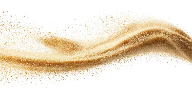 Golden sand wave with flowing particles, isolated on transparent cutout background