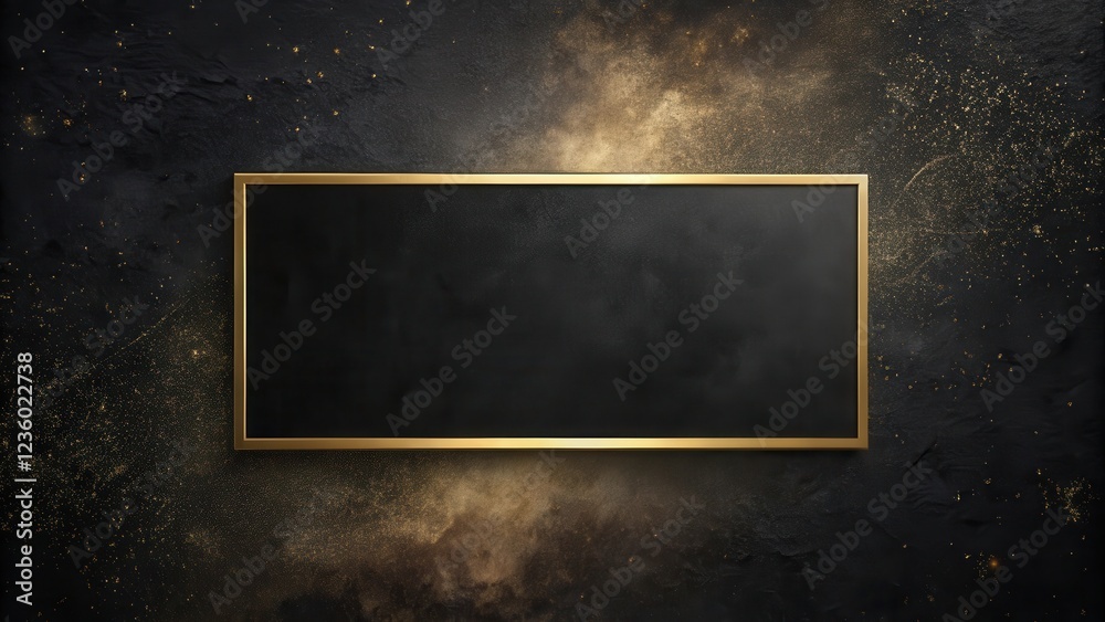 Aufkleber A golden frame encircles a dark canvas, set against a backdrop of glistening gold particles scattered over a textured black surface.