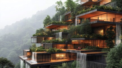 Fototapeta premium Modern Rainforest Architecture Integrated with Nature