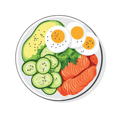 A plate of avocado cucumber and salmon 