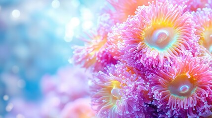 Vibrant Pink Coral Reef Close-up. Underwater Scene.  Plants