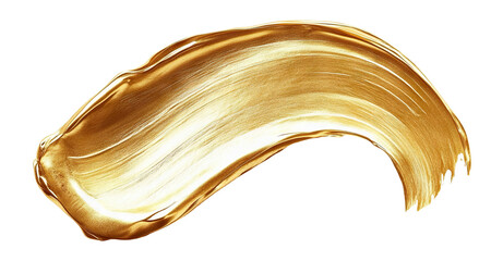 Shiny golden paint brush stroke, isolated on transparent cutout background