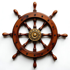 Ship s steering wheel on a white background