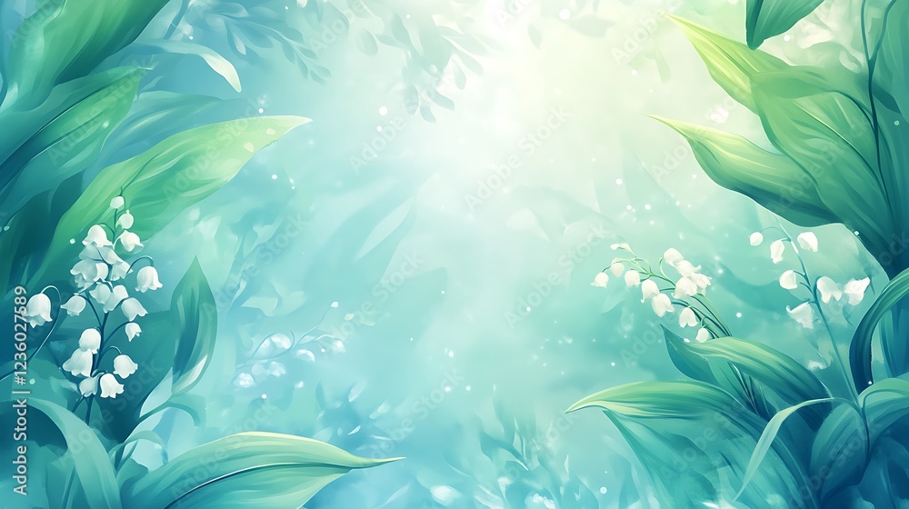 Poster Lily of the Valley Forest Scene; Sunlight Through Branches; Digital Art; Background Image
