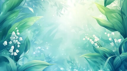 Lily of the Valley Forest Scene; Sunlight Through Branches; Digital Art; Background Image