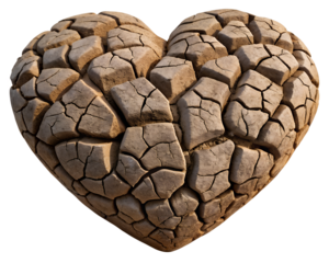 heart with cracked earth texture, isolated on transparent background