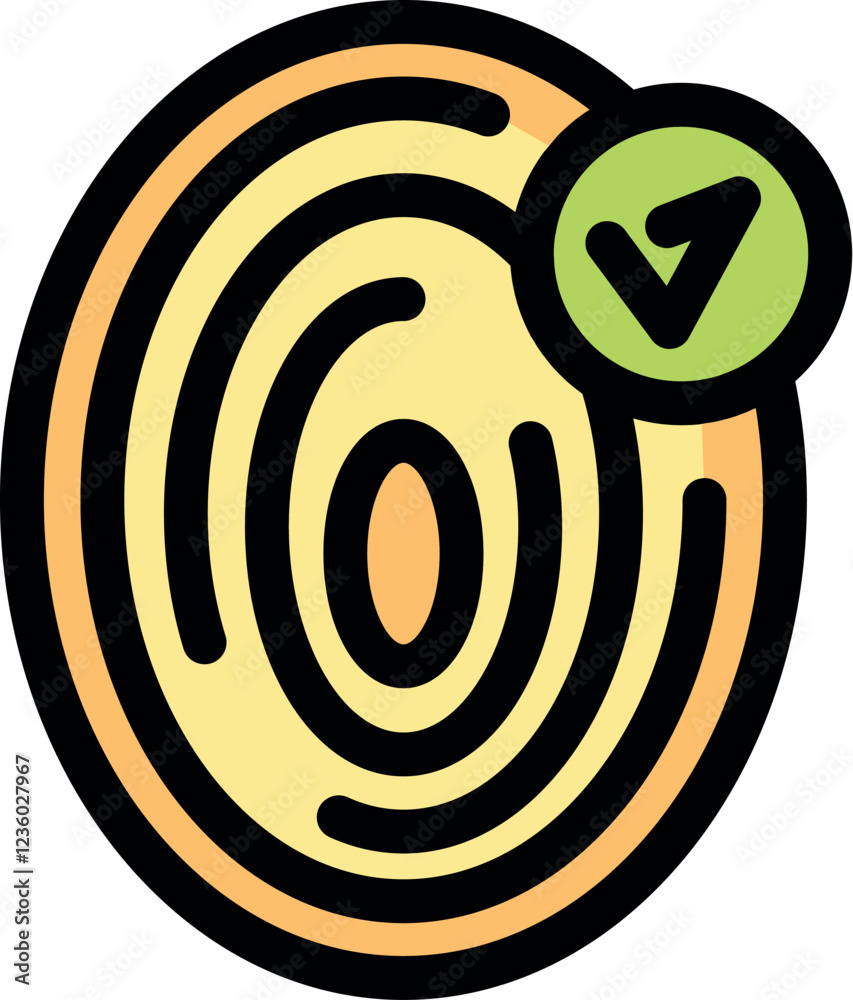 Poster fingerprint scan providing secure access with check mark indicating authentication, authorization, i