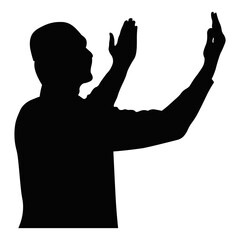 Muslim Pray Silhouette. Ramadan Kareem Symbol. Vector Illustration Isolated on White Background.