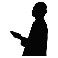 Muslim Pray Silhouette. Ramadan Kareem Symbol. Vector Illustration Isolated on White Background.