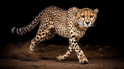 Fototapeta premium Cheetah stalking prey, dark background, wildlife, action shot, nature