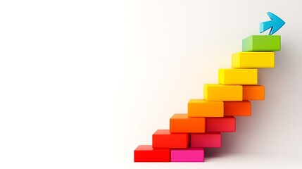 Fototapeta premium Colorful steps upward on white background; progress, ambition