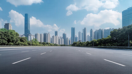 A wide asphalt road leading to the city