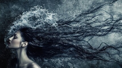 Woman, water, hair, storm, beauty, fantasy, portrait, art, background, splash
