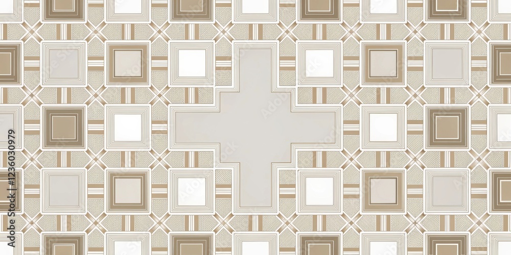 Poster A Seamless Pattern of Interlocking Squares and Crosses with a Subtle Gradient, Creating a Visual Tapestry of Geometric Harmony