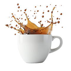 A white coffee cup with a splash of coffee