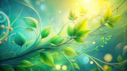 A Vibrant Tapestry of Delicate Green Leaves Intertwined with Swirling Vines, Bathed in the Warm Glow of Sunlight, Creating a Dreamy and Magical Atmosphere.