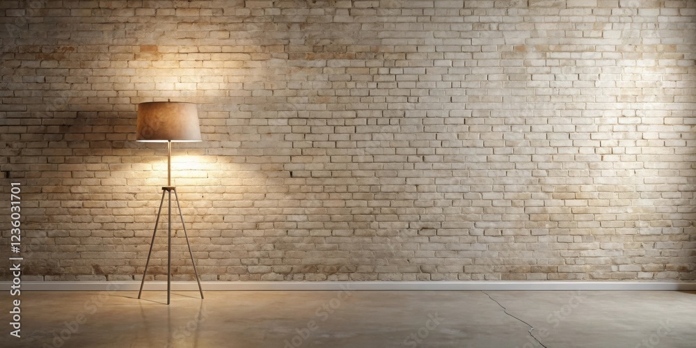 Poster a simple lamp illuminates a blank brick wall, creating a minimalist and versatile space for interior