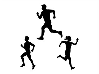 Man and woman runner silhouettes set, large pack of vector silhouette design, isolated white background