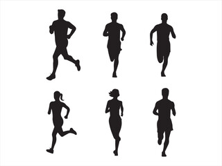Man and woman runner silhouettes set, large pack of vector silhouette design, isolated white background